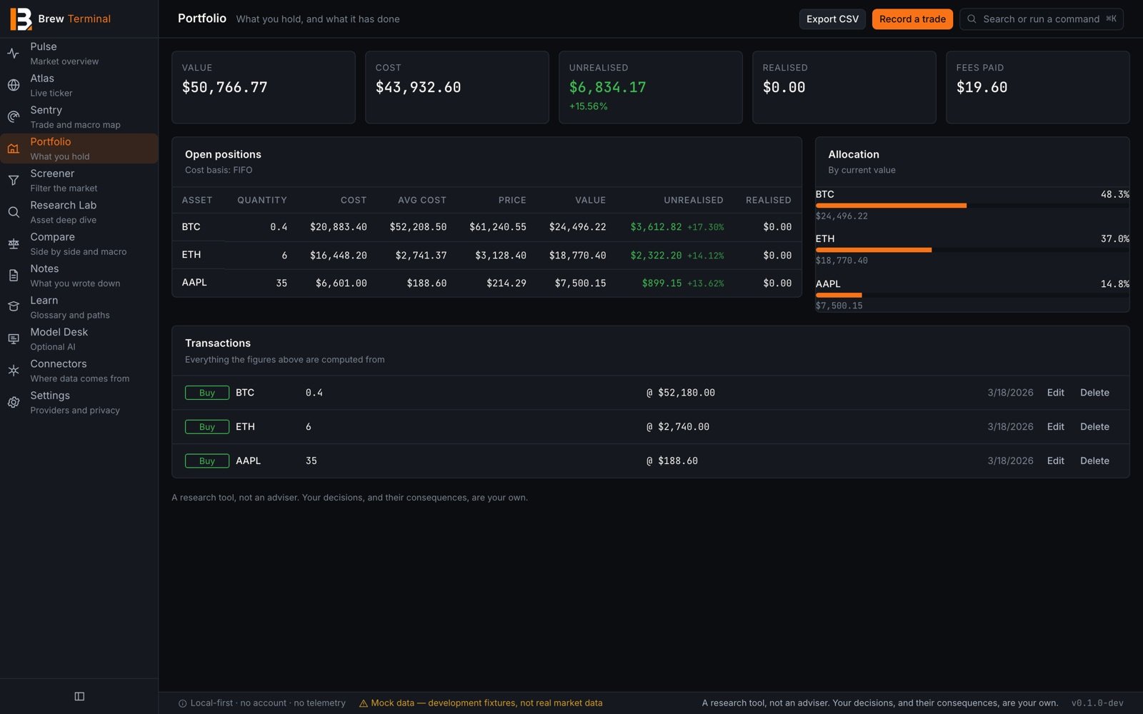 Portfolio screen
