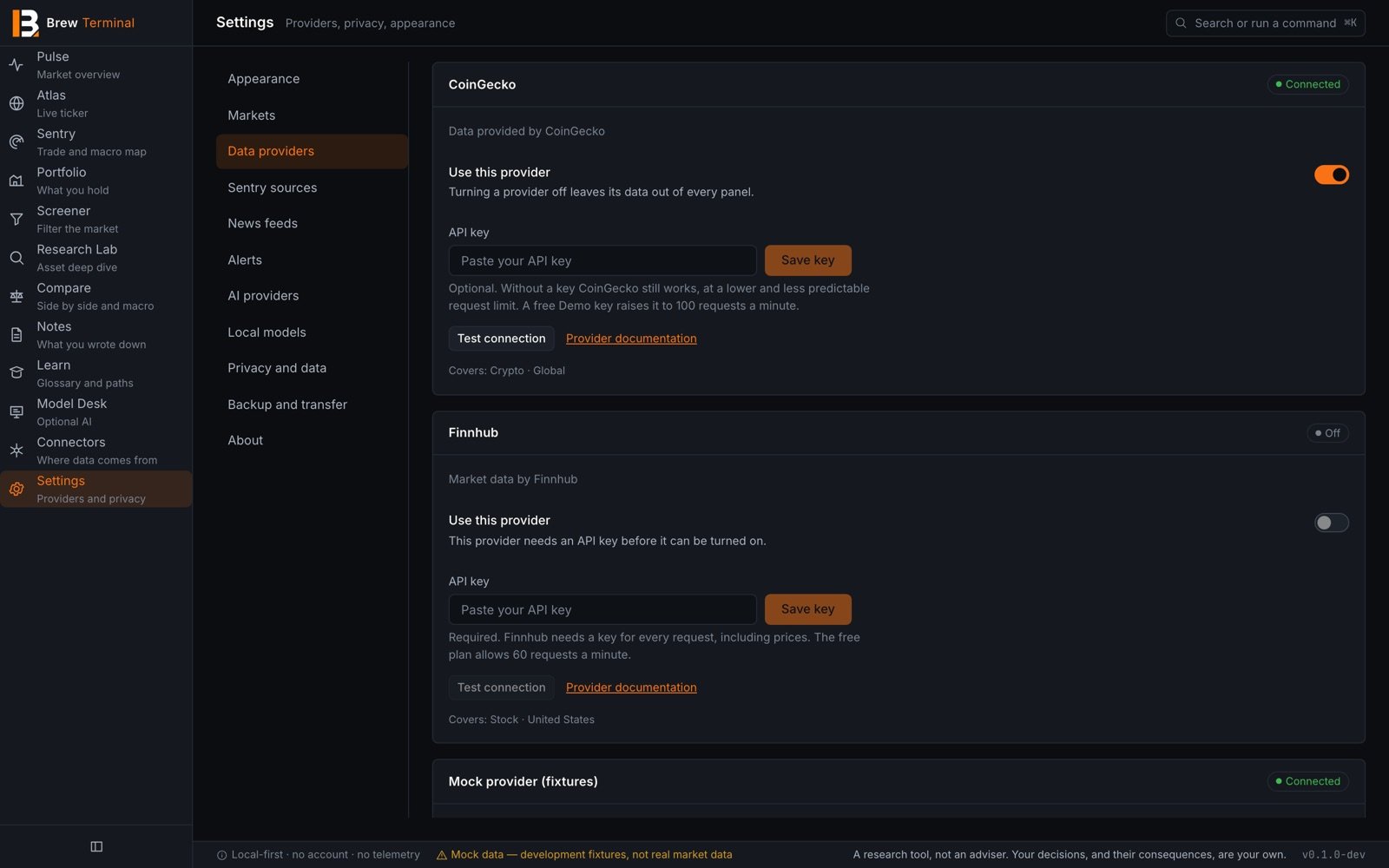 Settings screen